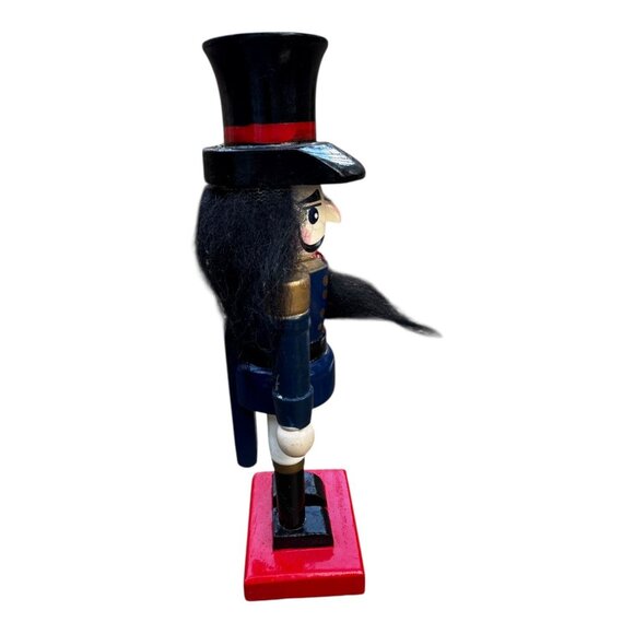 Vintage Wooden Nutcracker Soldier w/Black Top Hat, Crazy Hair & Bold Red Base 8" - Picture 2 of 9